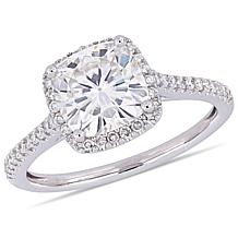 14K White Gold 2ct Moissanite and 0.23ctw Diamond-Accented Halo Ring
