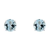 14K White Gold 5mm Round 4-Prong Basket Aquamarine Stud Earrings
