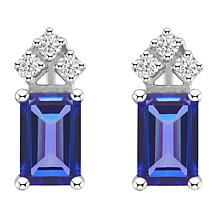 14K White Gold 6x4mm Emerald-Cut Tanzanite and 3-Diamond Earrings