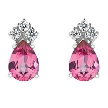 14K White Gold 7x5mm Pear-Shaped Gemstone and 3-Diamond Stud Earrings