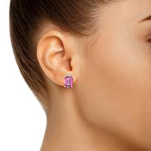 14K White Gold 8x6mm Emerald-Cut Pink Topaz and Diamond Earrings