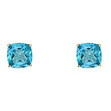 14K Yellow Gold 6mm Cushion-Cut Blue Topaz Stud Earrings