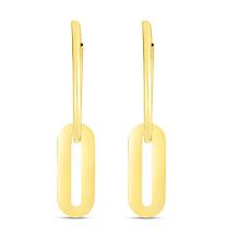 14K Yellow Gold Polished Paperclip Dangle Hoop Earrings