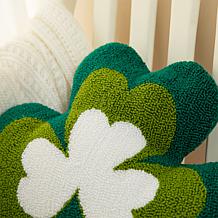 14"L St. Patrick's Day Hooked Shamrock-shaped Pillow