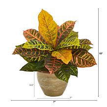 15 in. Garden Croton Artificial Plant in Ceramic Planter Real Touch