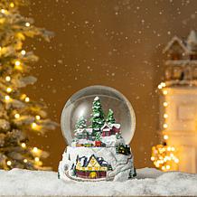 150mm Resin Lighted Musical Christmas Snowflakes Village Water Globe