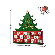 15.25" H Lighted Wooden Christmas Tree Advent Calendar