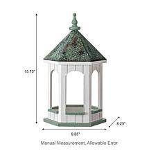 15.75"H Patina Metal Roof Solid Wood Gazebo Tray Bird Feeder