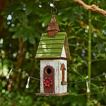 15.75"H White and Green Solid Wood Decorative Outdoor Garden Birdhouse