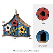 15"L Oversized Washed Blue Distressed Solid Wood Three-Story Birdhouse