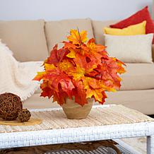 16 in. Autumn Maple Leaf Artificial Plant in Decorative Planter