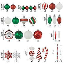 160ct Christmas Whimsical Red & Green Deluxe Shatterproof Ornaments