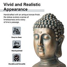 16"H MGO Faux Bronze Buddha Head Garden Statue