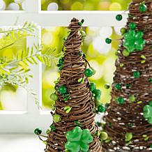 16"H St. Patrick's Rattan Shamrock and Berries Table Tree - Set of 2