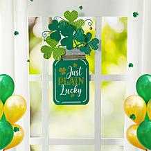 16"H St. Patrick's Wooden/Metal Mason Jar with Shamrock Door Hanger