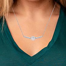 18" 8-8.5mm Cultured Pearl and Created Sapphire Bar Drop Necklace