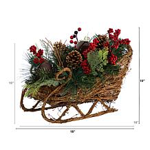 18” Christmas Sleigh with Pine, Pinecones and Berries