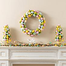 18" Easter Eggs Wreath with Pastel Colors and Green Leaves