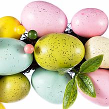 18" Easter Eggs Wreath with Pastel Colors and Green Leaves