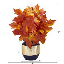18 in. Autumn Maple Leaf Artificial Plant in Blue and Gold Planter