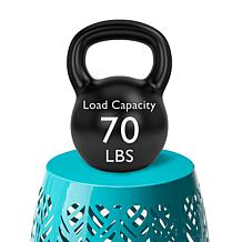 18.25"H Blue Iron Leaf Pattern Drum Silhouette Solar Garden Stool