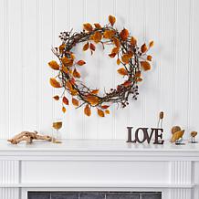19 in. Harvest Leaf, Berries  and Twig Artificial Wreath