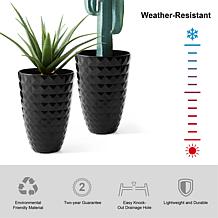 19.75"H Set of 2 PE/Stone Faux Ceramic Diamond Textured Black Planter