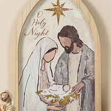 19.75"H Wooden Wall Décor with Painted Nativity Scene