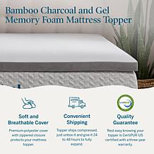 2” Bamboo Charcoal and Gel Memory Foam Mattress Topper, Twin