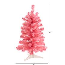 2 ft. Pink Artificial Christmas Tree with 35 LED Lights and 72 Bend...