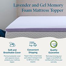 2” Lavender and Gel Memory Foam Mattress Topper, Twin