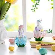 2-Piece Easter Resin Bunny on Tulip Mug Table Decor