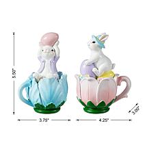 2-Piece Easter Resin Bunny on Tulip Mug Table Decor