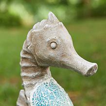 21 "H MGO Marine Faux Granite and Mosaic Sea Horse Statue