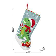 21" Hooked Dinosaur Christmas Stocking with Pom-Pom Trim