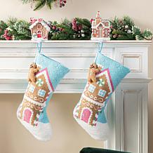 21" Hooked Gingerbread House Christmas Stocking