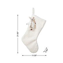 21" White Plush Christmas Stocking with Reindeer Ornament