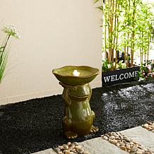 21.5"H Frog Lotus Birdbath Outdoor Floor Fountain w/Pump and LED Light