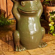 21.5"H Frog Lotus Birdbath Outdoor Floor Fountain w/Pump and LED Light