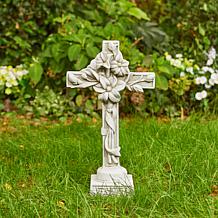 21"H MGO Holy Cross with Lily Garden Statue