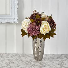 22 in. Peony, Hydrangea and Dahlia Artificial Arrangement in Silver...
