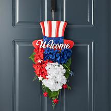 22.5"H Patriotic/Americana Metal Top Hat & Hydrangea Swag Door Décor