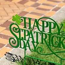 23.25"H Happy St. Patrick's Day Green Metal Yard Stake