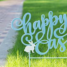 24" Blue Metal Happy Easter Yard Stake