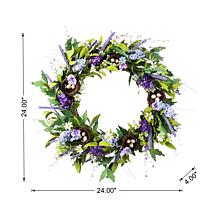 24" Easter Wreath with Lavender, White Flowers & Bird Nests