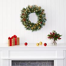 24 in. Frosted Swiss Pine Artificial Wreath with 35 Clear LED Light...