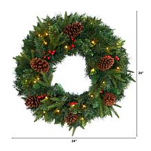 24 in. Mixed Pine Artificial Christmas Wreath with 35 Clear LED Lig...