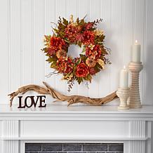 24 in. Peony, Hydrangea and Pumpkin Fall Artificial Wreath
