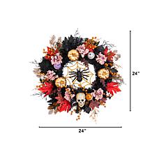 24-in Skulls and Pumpkins Wreath by Nearly Natural