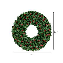 24-in UV Resistant Holly Berry Wreath  by Nearly Natural